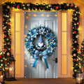 BlissYard Winter Door Banner Set 35x71 Inch Gnome Christmas with Blue Striped Ribbon and Poinsettias Home Porch Decoration Festi