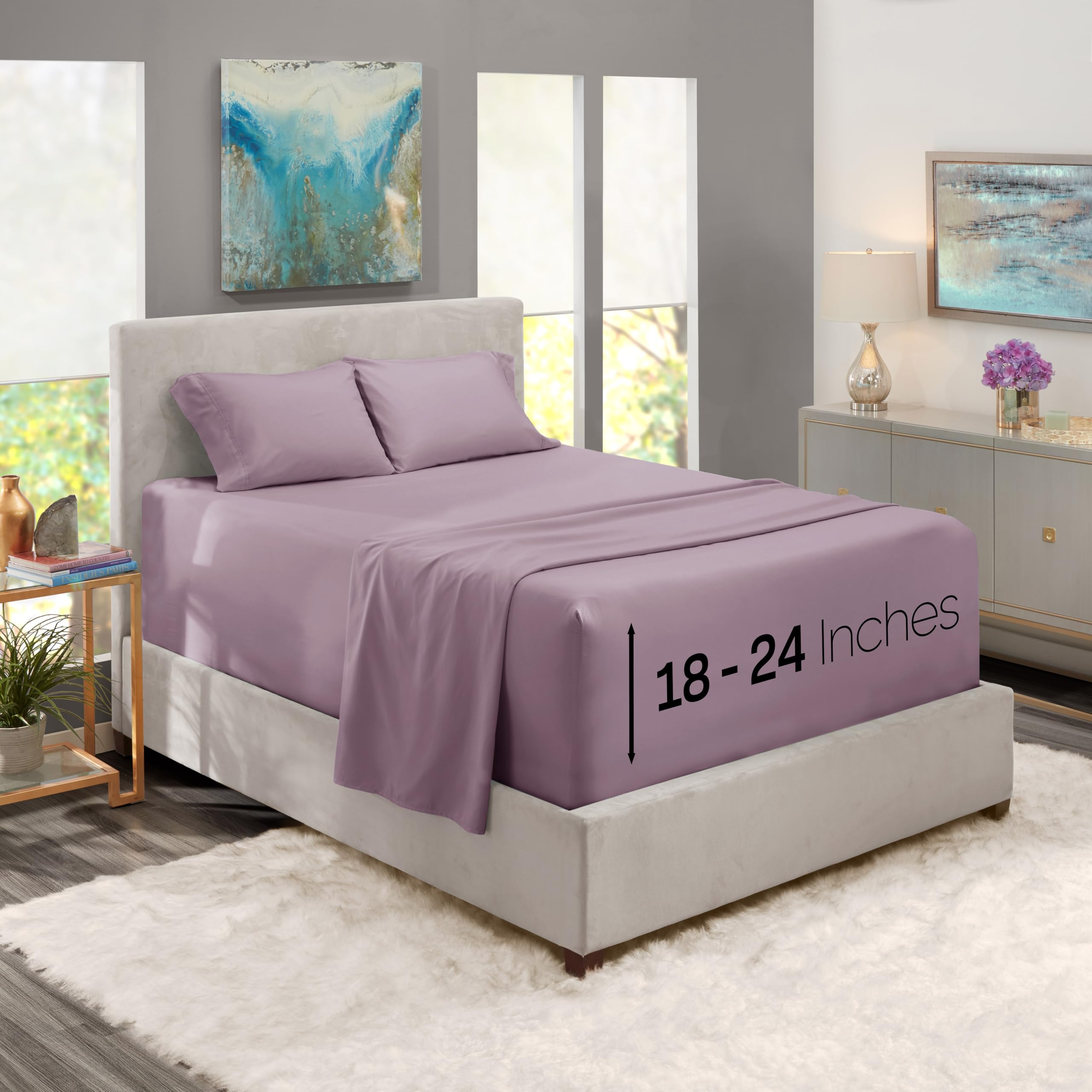 Nestl Extra Deep Pocket Sheets - Fits Mattress 18-24 Inches Deep, Extra Deep Pocket Full Size Sheets Sets, 4 Piece Full Size Sheets, Full Sheets Deep Pocket, Dusty Purple