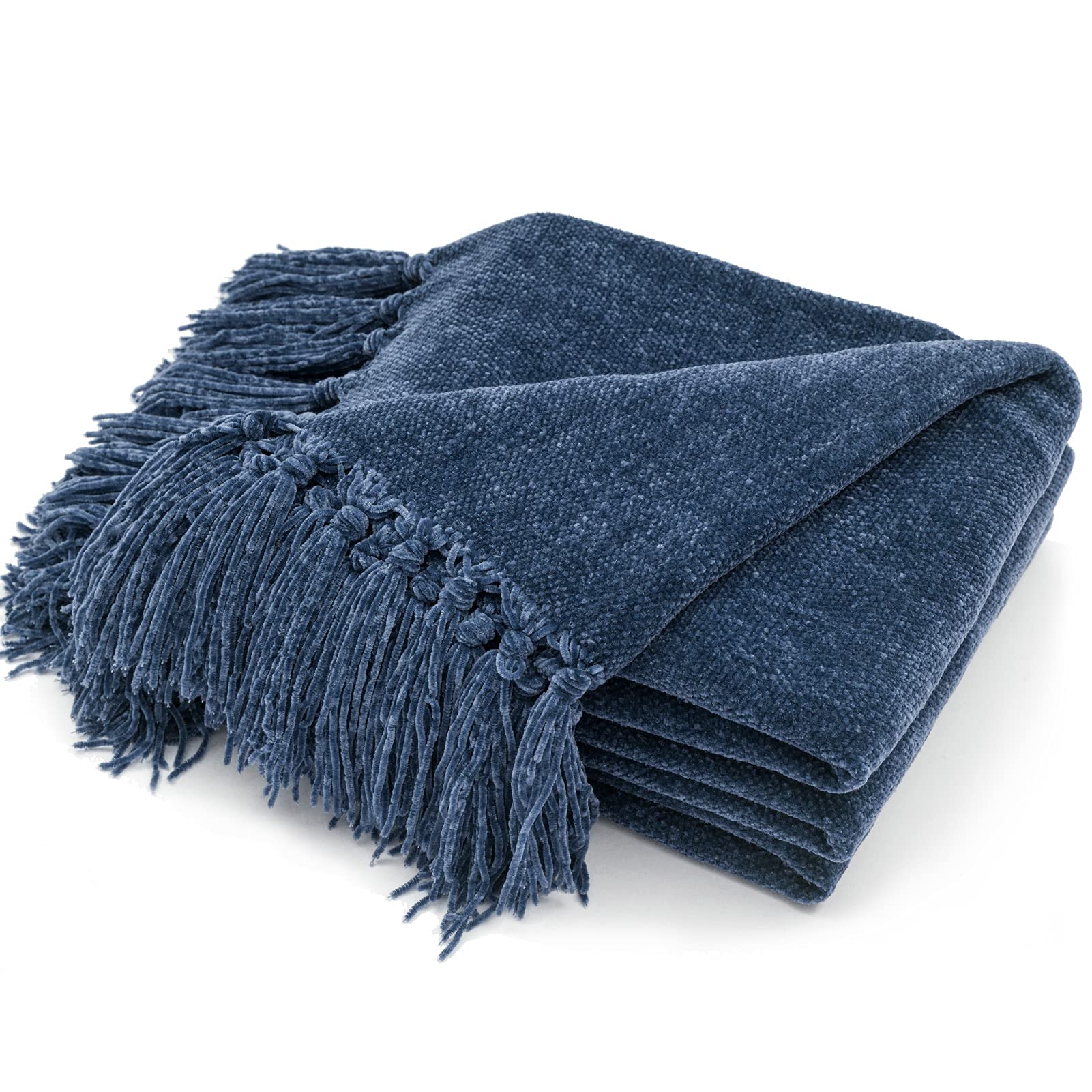 Recyco Throw Blanket Soft Cozy Chenille Throw Blanket With Fringe Tassel For Couch Sofa Chair Bed Living Room Gift (Blue, 50' X
