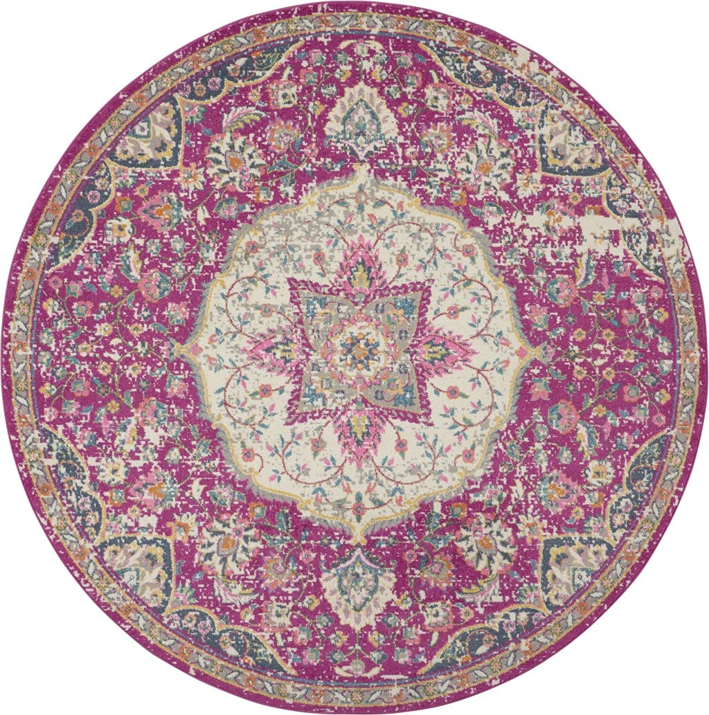 HomeRoots 100% Polypropylene 4â?? Round Pink and Ivory Medallion Area Rug