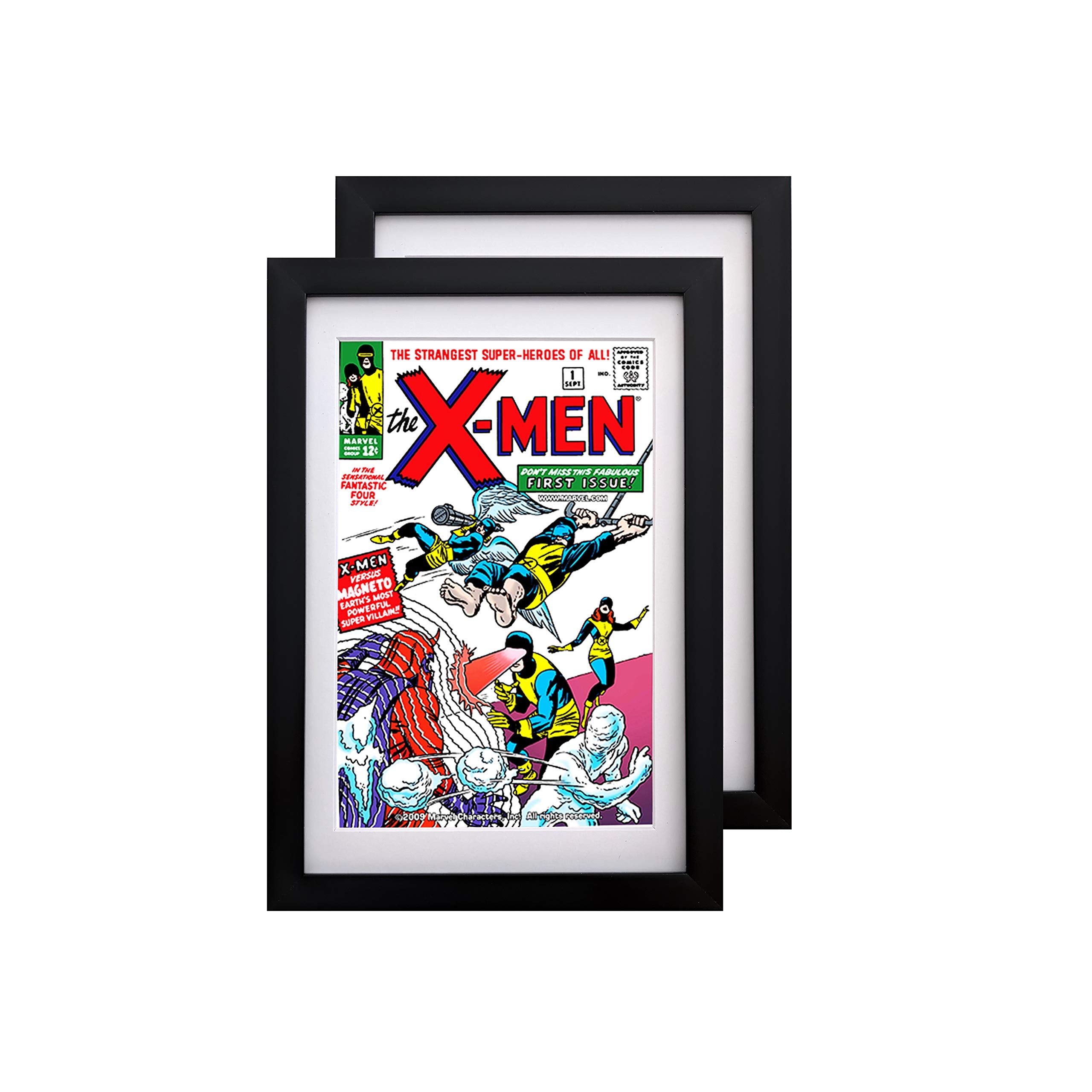 Comic Book Frame 2 Pack, MDF Wood Frame, Acid-Free Matting, 98% UV Polycarbonate Protection, Fits Comics up to 6 3/4 x 10 1/4, F