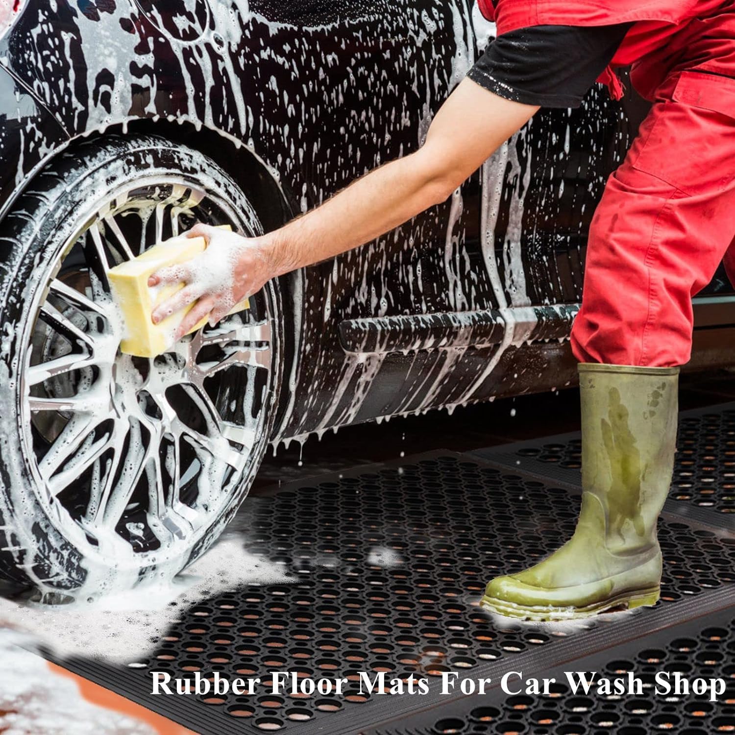 Anti Fatigue Outdoor Rubber Floor Mat 2 Pack Commercial Restaurant Kitchen Mats For Floors Non-Slip Bar Floor Mats Rubber Door Mat Drainage Mats Utility Garage Use 36' X 60' Black