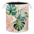 Billaion Tropical Monstera Leaf Laundry Basket, Pink Green Leaf Laundry Hamper Waterproof Collapsible Clothes Storage Bin Organi