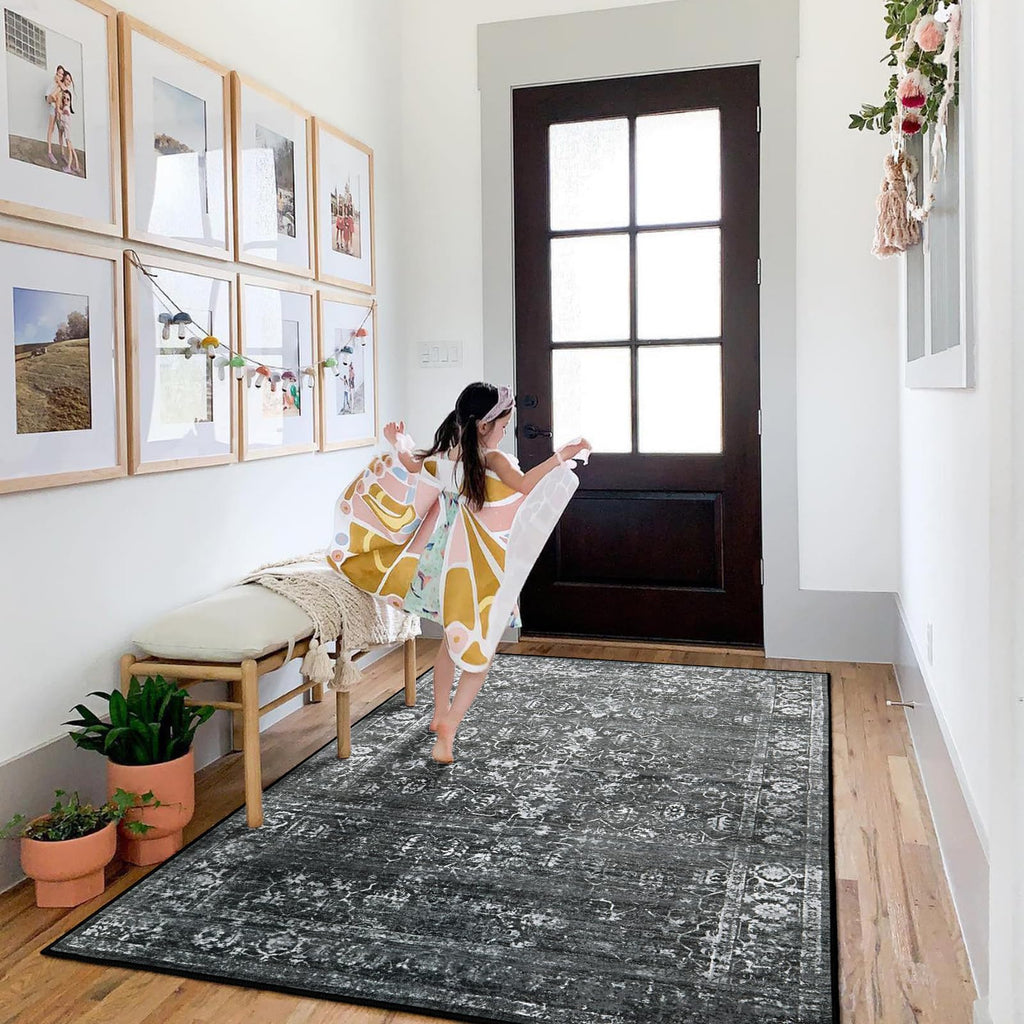 Lahome Black Rug For Living Room Washable Area Rugs For Living Room 4X6,Non Slip Floor Rugs For Living Room Stain Resistant Dini