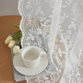 Finecity Short Lace Curtains 36 Inch Length For Small Window, Rustic Leaf Floral Design Lace Cafe Curtains 2 Panels, Rod Pocket