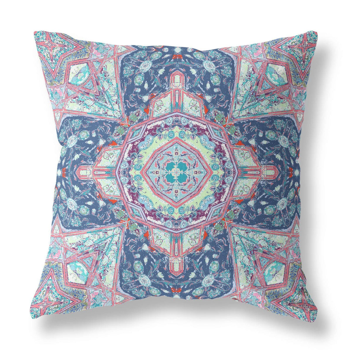 HomeRoots Blue Light Blue Pink Light Blue Pink Floral Geometric Suede Throw Pillow