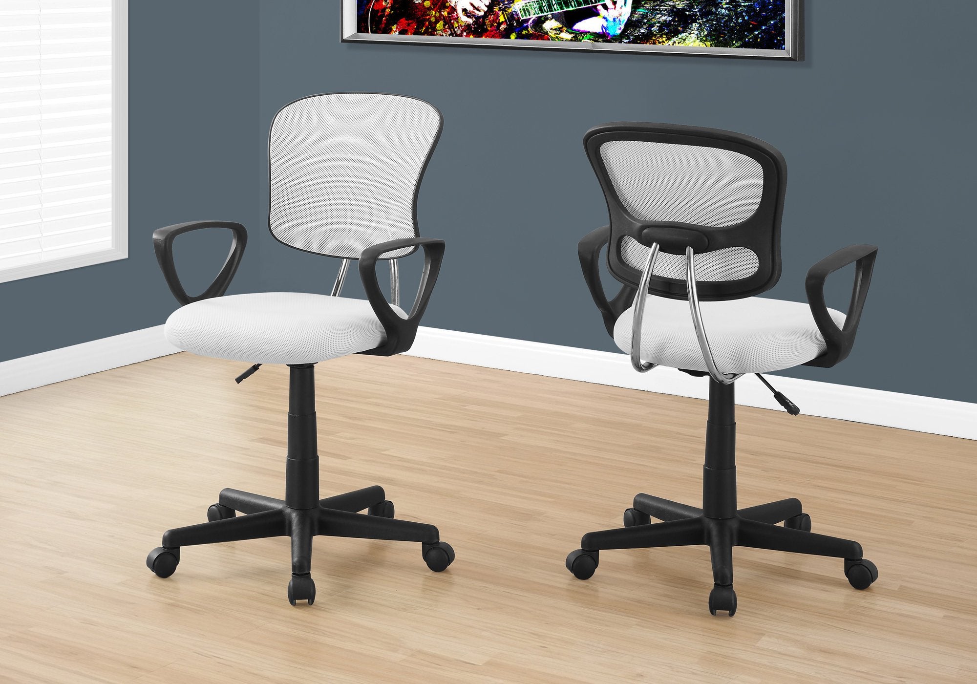 Monarch Specialties 7261, Adjustable Height, Swivel, Ergonomic, Armrests, Computer Desk, Work, Metal, White, Black, Contemporary Office Chair Mesh Juvenile Multi-Position, 23' L x 21.5' W x 33' H
