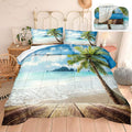 Bedbay Beach Comforter Set Queen Tropical Bedding Queen Sunny Beach Palm Tree Hawaii Style Ocean Bed Comforter Set 3 Pieces Turq