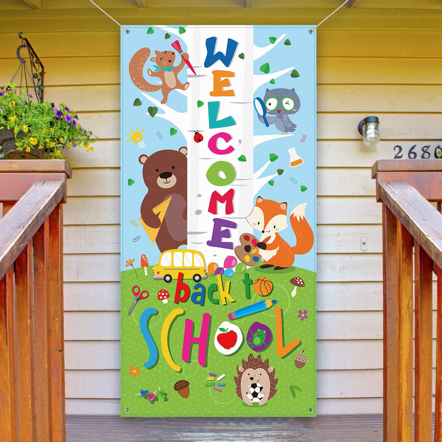 Welcome Banner, First Day Of School Door Cover Woodland Animal Friends Photo Backdrop For Classroom School Party Decorations Sup
