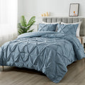 Andency Grayish Blue Pinch Pleat Comforter Full(79X90Inch), 3 Pieces(1 Pintuck Comforter And 2 Pillowcases) Solid Soft Down Alte