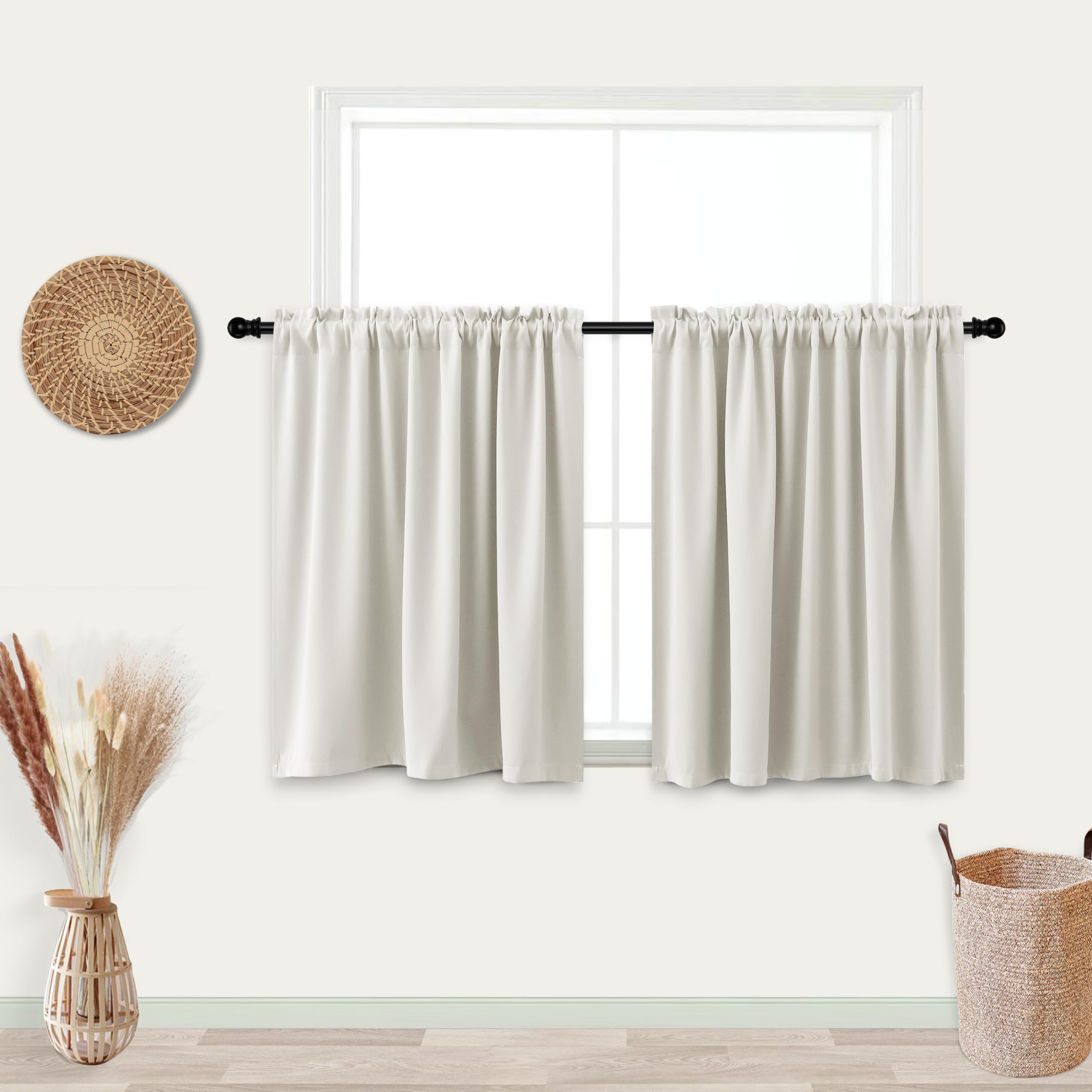 Koufall Cafe Curtains 24 Inch Length For Small Window Treatments Tiers Boho Blackout Curtains For Rv Camper Windows Kitchen,Sets Of 2 Panels,Cream Beige