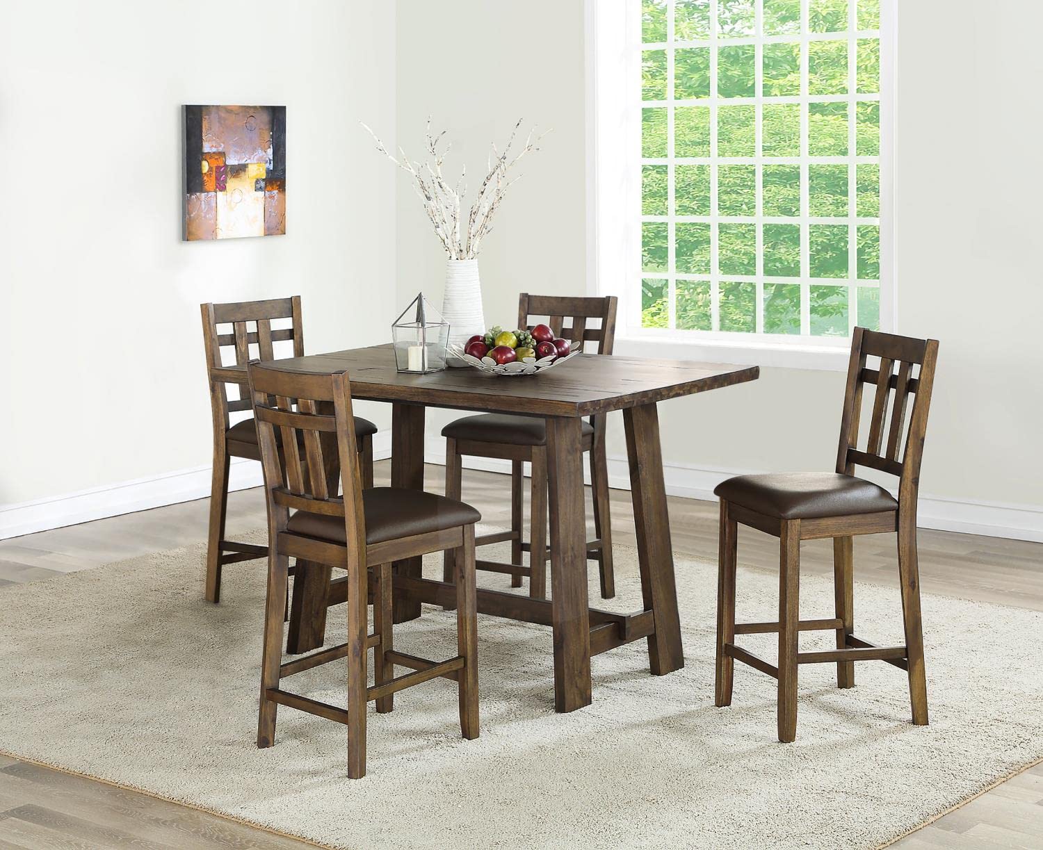 Steve Silver Furniture Saranac 5-Piece Dining Set, Acacia and Mango Hardwood Solids, Dining Room, Kitchen, Rectangular Dining Table Set for Home, 59.5'L x 36" W x 36" H, Brown