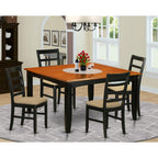 East West Furniture PARF5-BCH-C 5 Piece Modern Dining Table Set Includes a Square Wooden Table with Butterfly Leaf and 4 Linen Fabric Upholstered Dining Chairs, 54x54 Inch, Black & Cherry