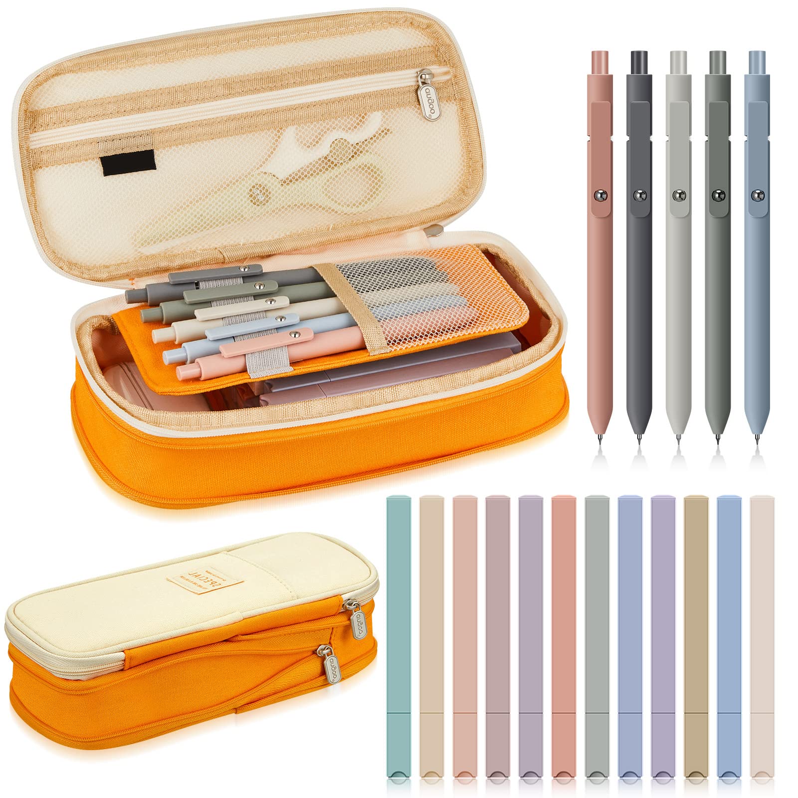 Henoyso 18 Pcs Aesthetic Bible Study Supplies Include Big Capacity Pen Bag With Zipper 12 Pcs Chisel Tip Bible Highlighters 5 Pc