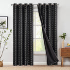 Jinchan 100% Blackout Boho Curtains 84 Inches Long For Bedroom Living Room Silver Geometric Foil Printed Grommet Top Room Darkening Thermal Insulated Window Drapes Black 52X84 2 Panels