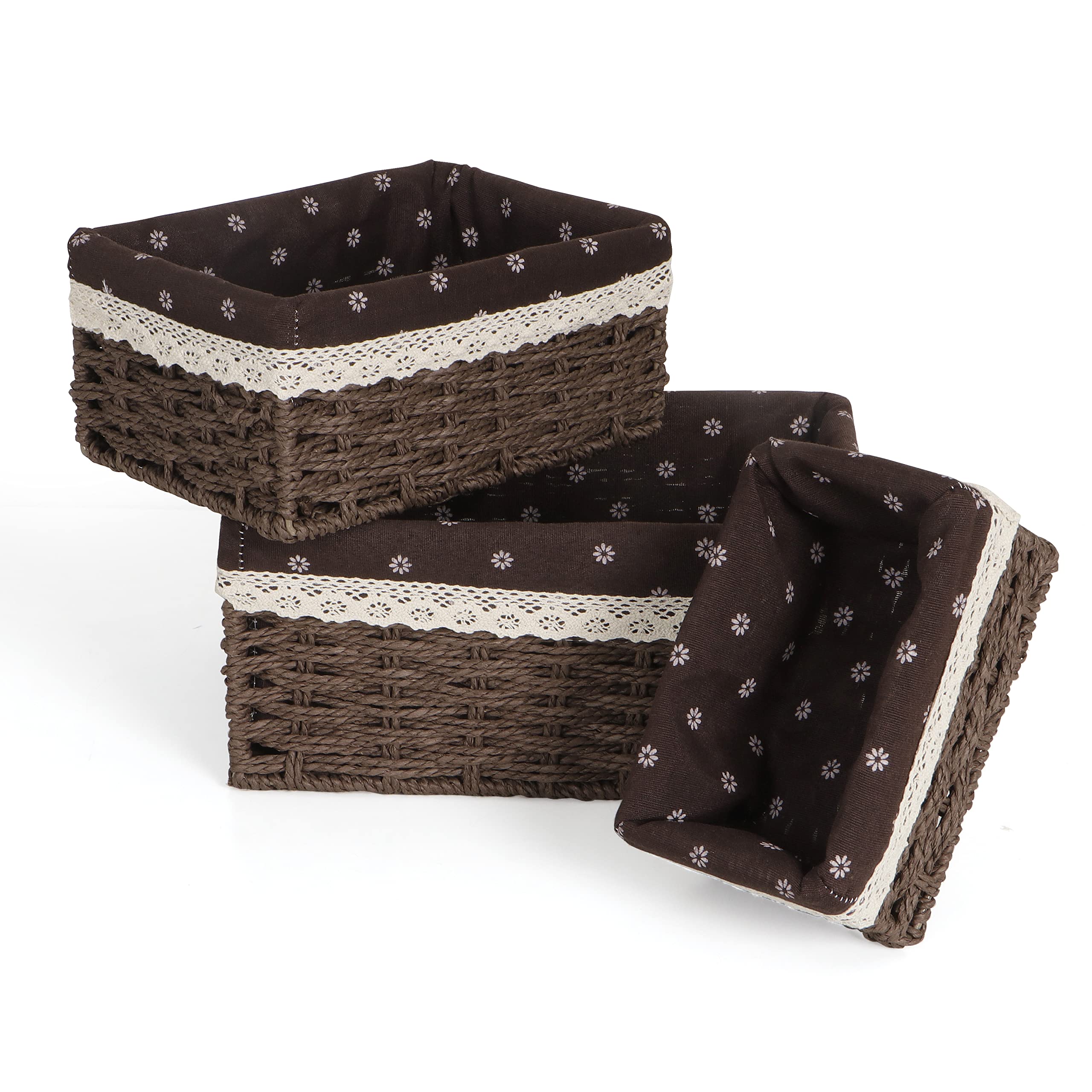 Hokipo EcoFriendly Handwoven Paper Weave Wicker Oval Basket For Home, Office, Wardrobe. Pack Of 3, Brown (Ar3895Br)