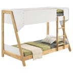 Coaster Home Furnishings Wyatt Coastal Wood Twin Over Twin Size Bunk Bed Frame with Ladder and Guardrails Fully Slatted Mattress Ready Foundation White and Natural 460510