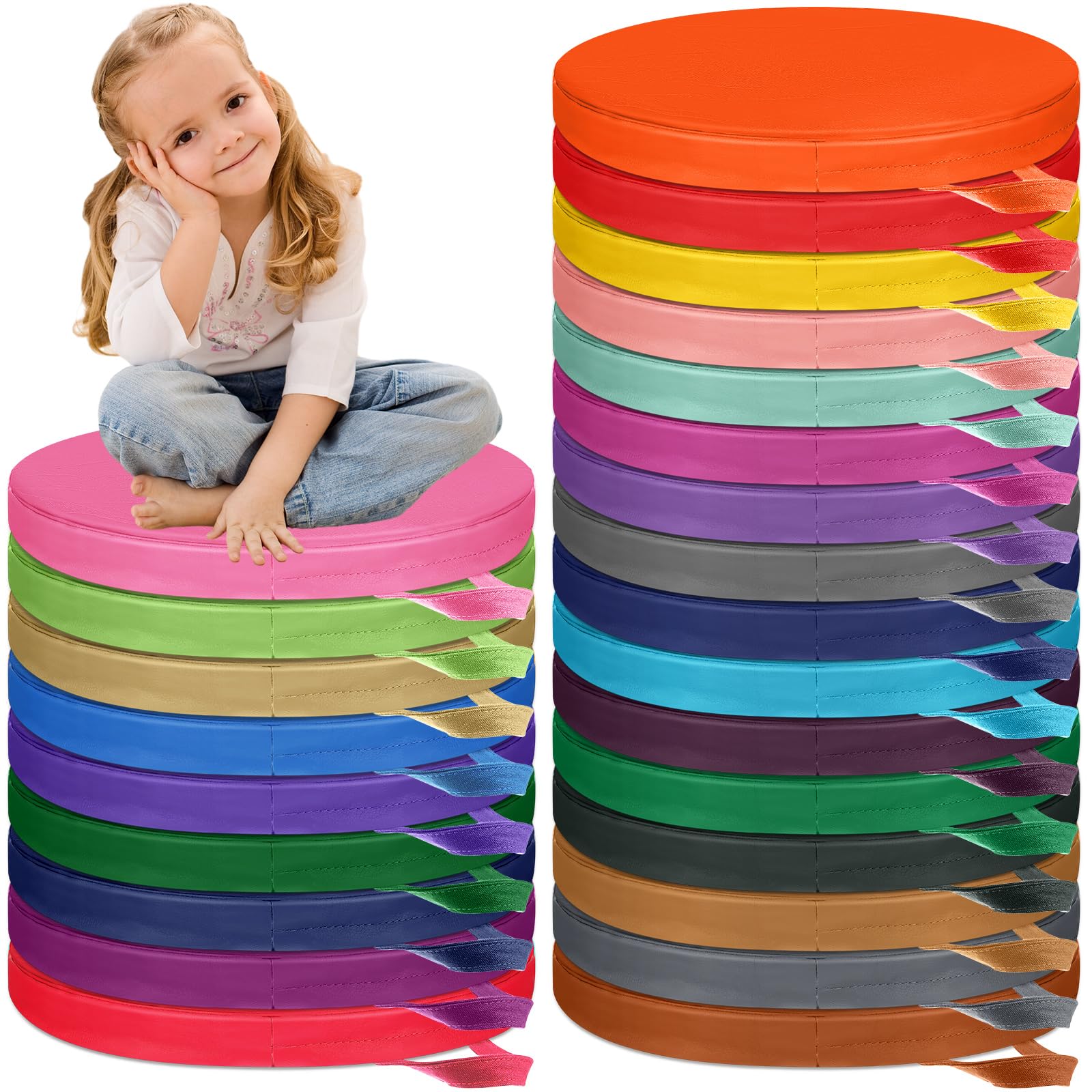 Timgle 25 Pcs Floor Cushions for Classroom 15 Inch Flexible Seating Bulk with Handles 1.6 Inch Thick Foam Floor Pillows Portable