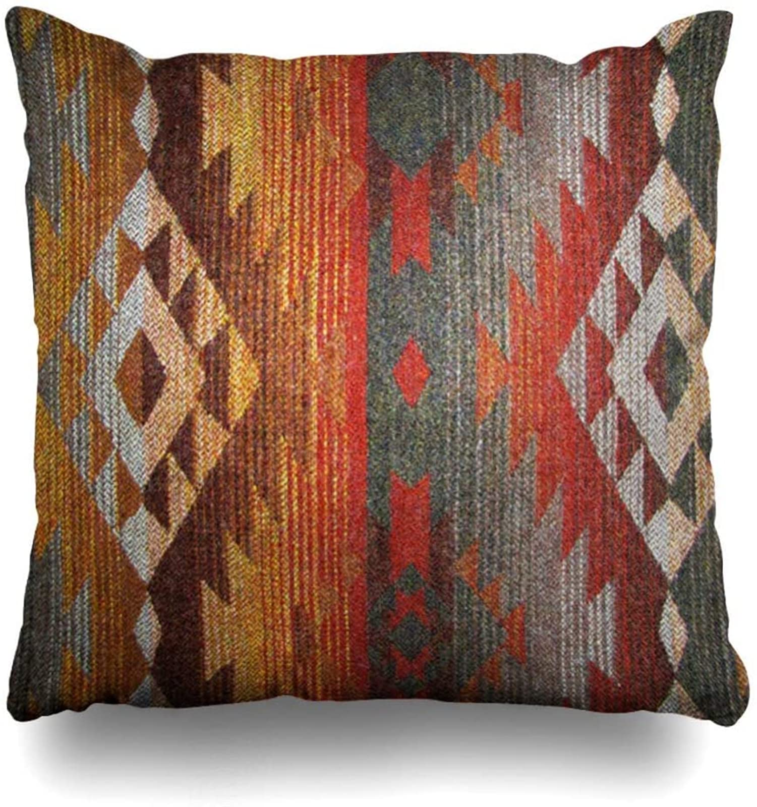 Mesllings Throw Pillow Cover Pillowcase Western Navajo Orange Grey Southwest Decorative Pillow Case Home Decor 18X18 Square Size