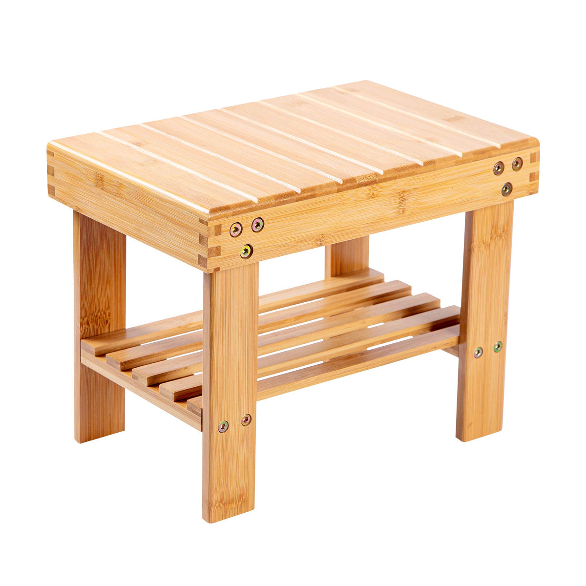 VaeFae Bamboo Small Seat Stool for Kids, Foot Rest Shaving Stool,Storage Shelf, Durable Lightweight and Anti Slip, for Home, Bat