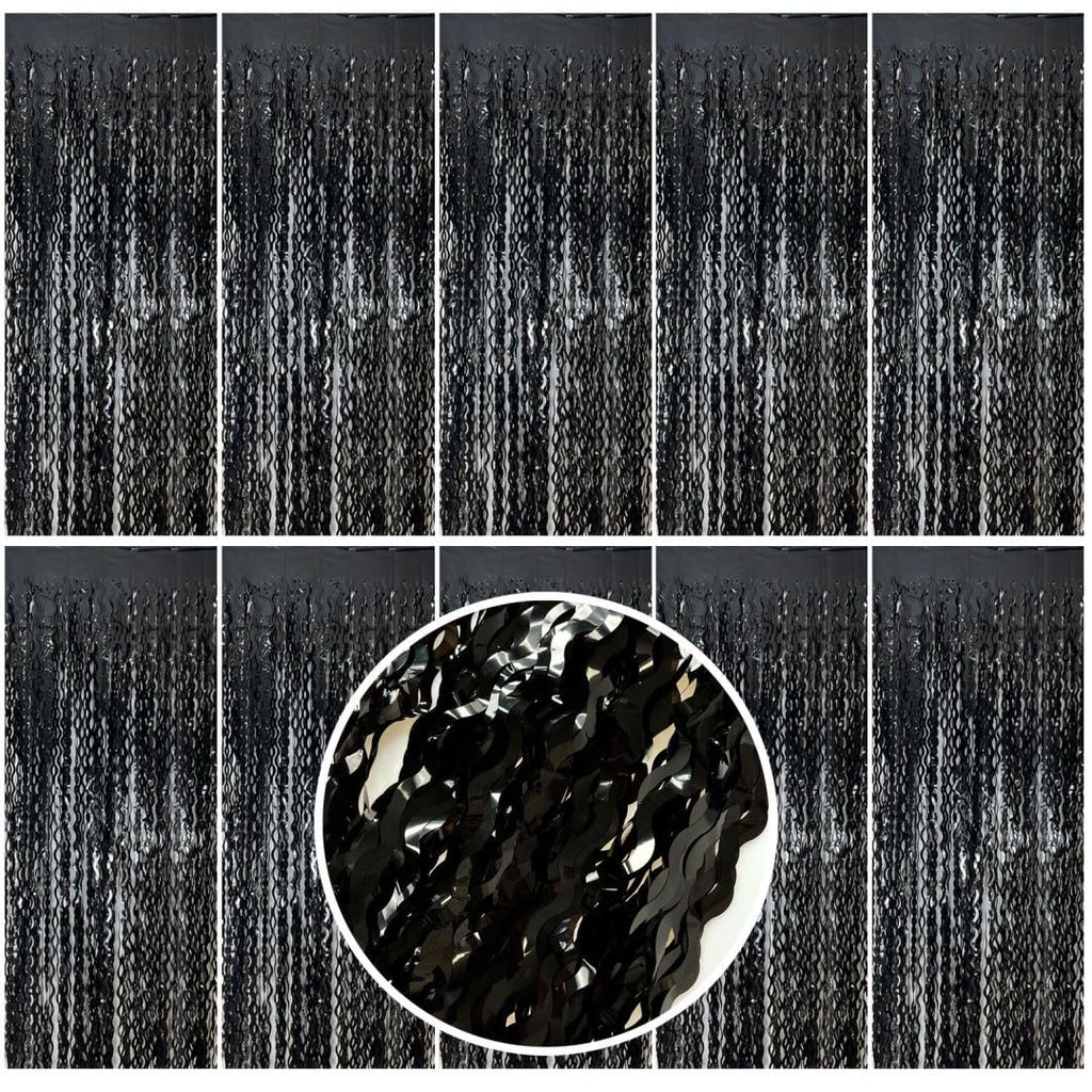 Backdrop for Party Decorations, Wave Foil Fringe Curtain Tinsel Photo Backdrop Black Tinsel Curtain Party Backdrop Streamers for
