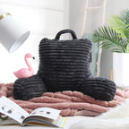 Nestl Cut Plush Striped Reading Pillow For Kids & Teens, Small Back Pillow, Back Support Pillow, Shredded Memory Foam Bed Rest Pillow With Arms, Dark Gray