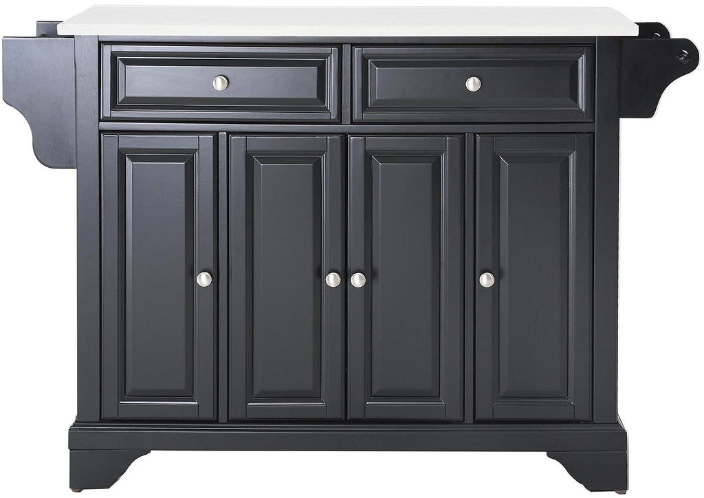 Crosley Furniture Lafayette Stone Top Rolling Kitchen Island Storage Cart, Microwave Stand, Spice Rack, Black
