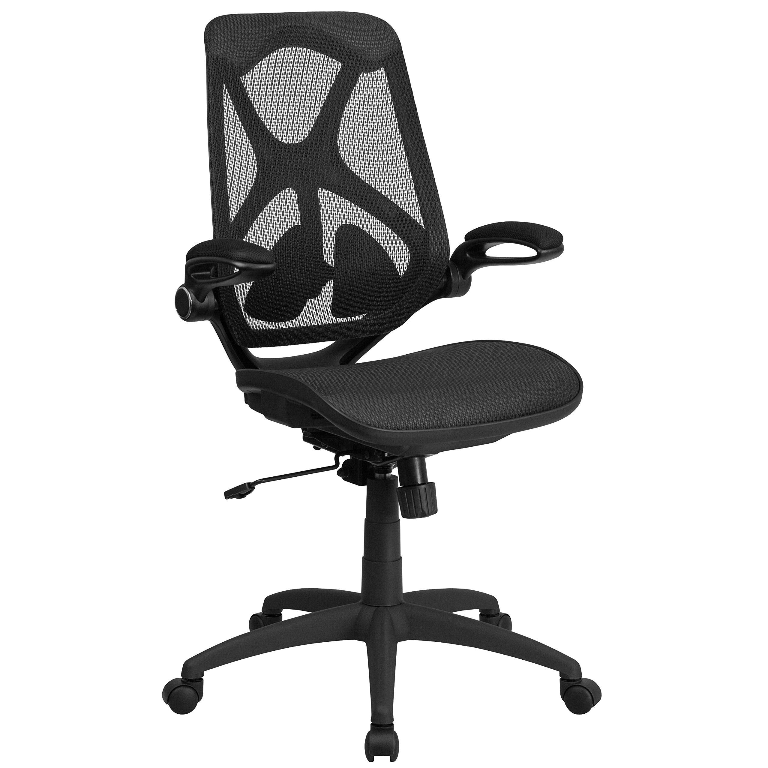 Flash Furniture Kimble High Back Transparent Black Mesh Executive Ergonomic Office Chair with Adjustable Lumbar, 2-Paddle Control & Flip-Up Arms