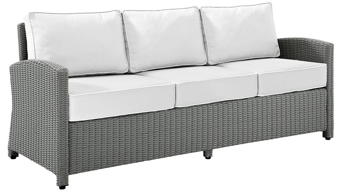 Crosley Furniture Bradenton Wicker Outdoor Sofa, 3-Person Patio Couch with Sunbrella Cushions, Gray with Sunbrella Cushions