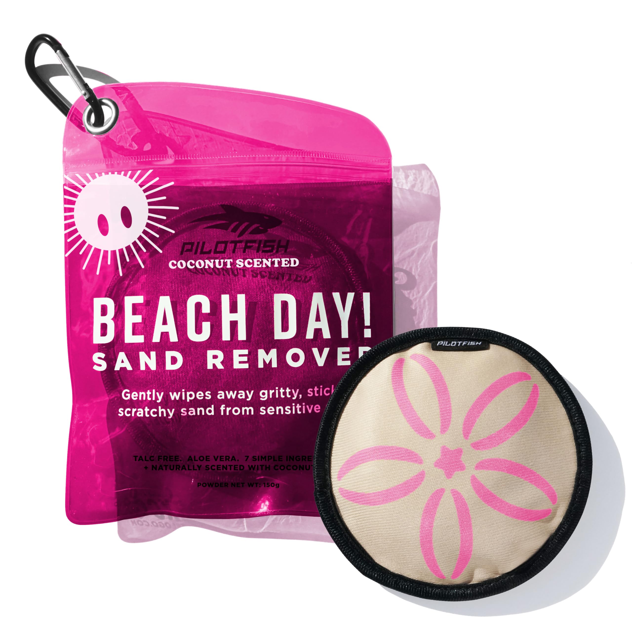 Pilotfish Beach Essentials Sand Remover Bag, Gentle Skin-Friendly Formula with 7 Natural Ingredients + Coconut Oil, Talc-Free Sa