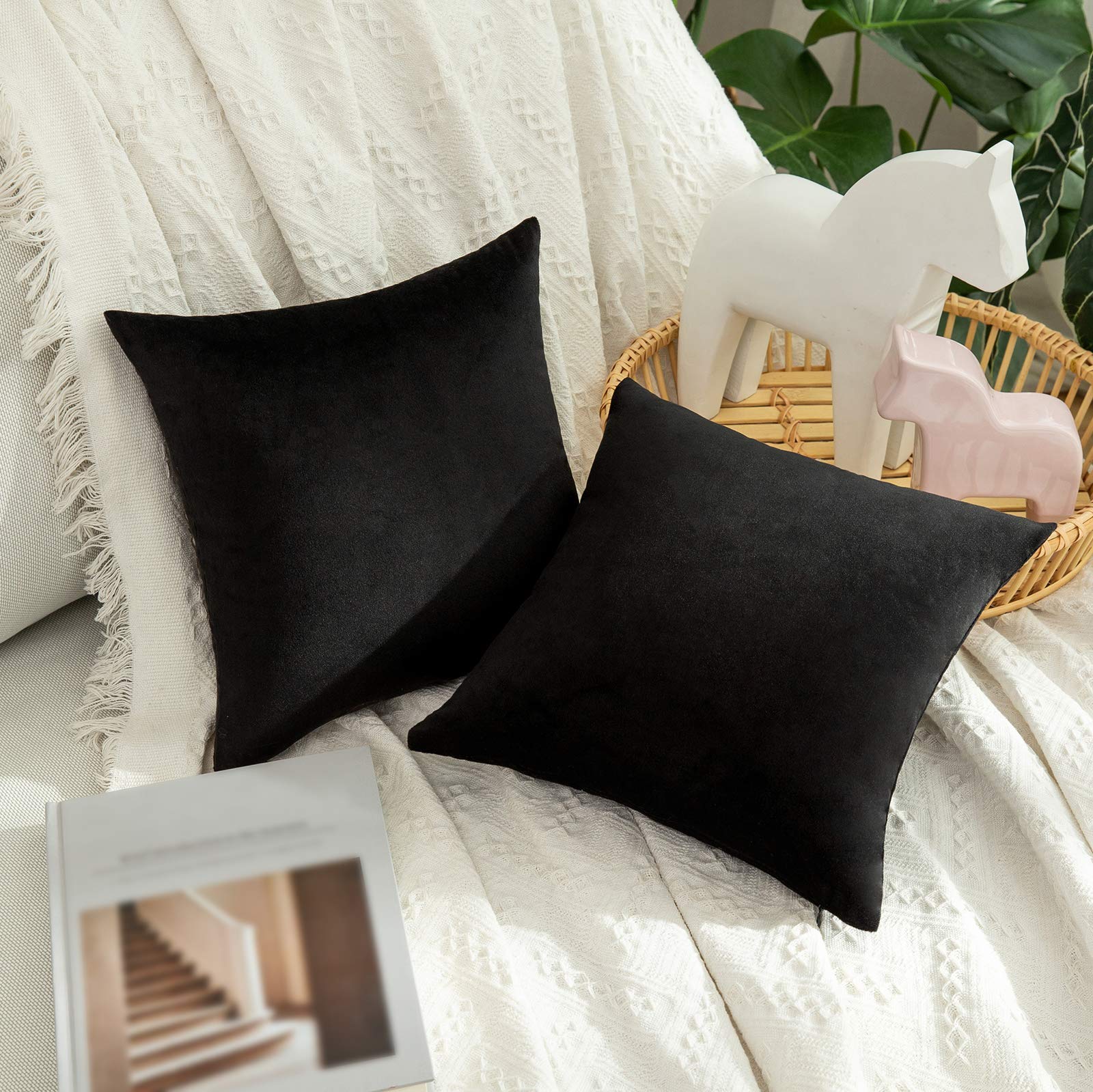 Miulee Pack Of 2 Velvet Pillow Covers Decorative Square Pillowcase Soft Solid Cushion Case For Sofa Bedroom Outdoor 12 X 12 Inch