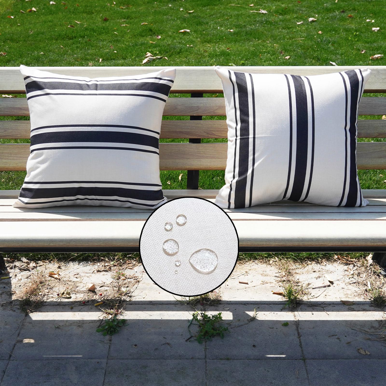 Homfreest Outdoor Pillow Cover 20  20 Inch Set Of 2 Waterprooof Black And Beige Striped Square Throw Pillowcases Outside Bench D