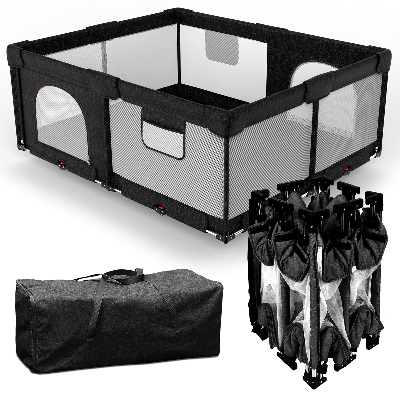 PATYWAGA Foldable Baby Playpen with Gate, Extra Large Collapsible Play Yard for Babies & Toddlers, Portable Travel Play Pen with