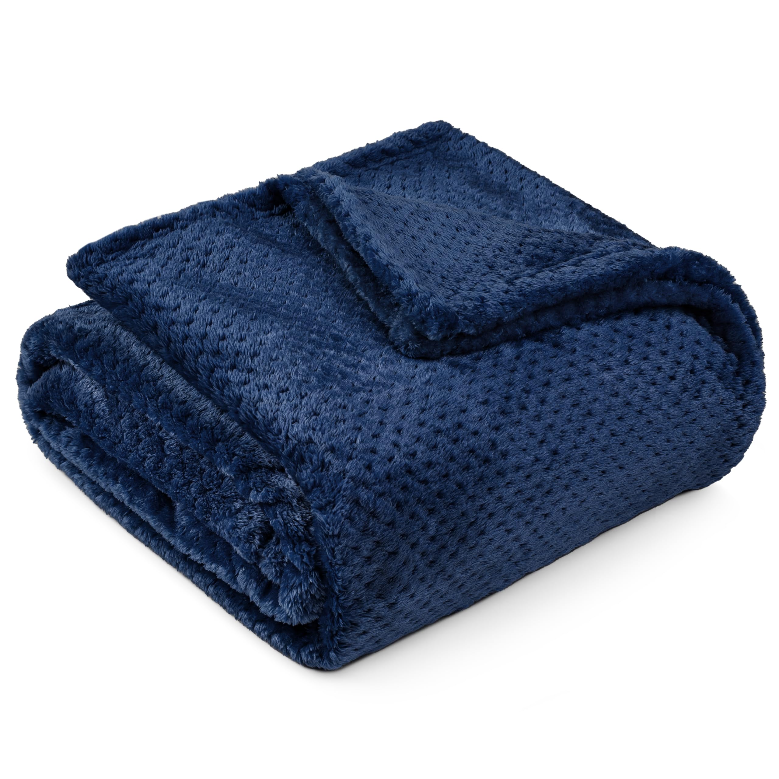 Pavilia Navy Blue Throw Blanket For Couch, Twin Bed, Soft Fleece Throws For Sofa Chair, Fuzzy Waffle Textured Blanket, Cozy Warm