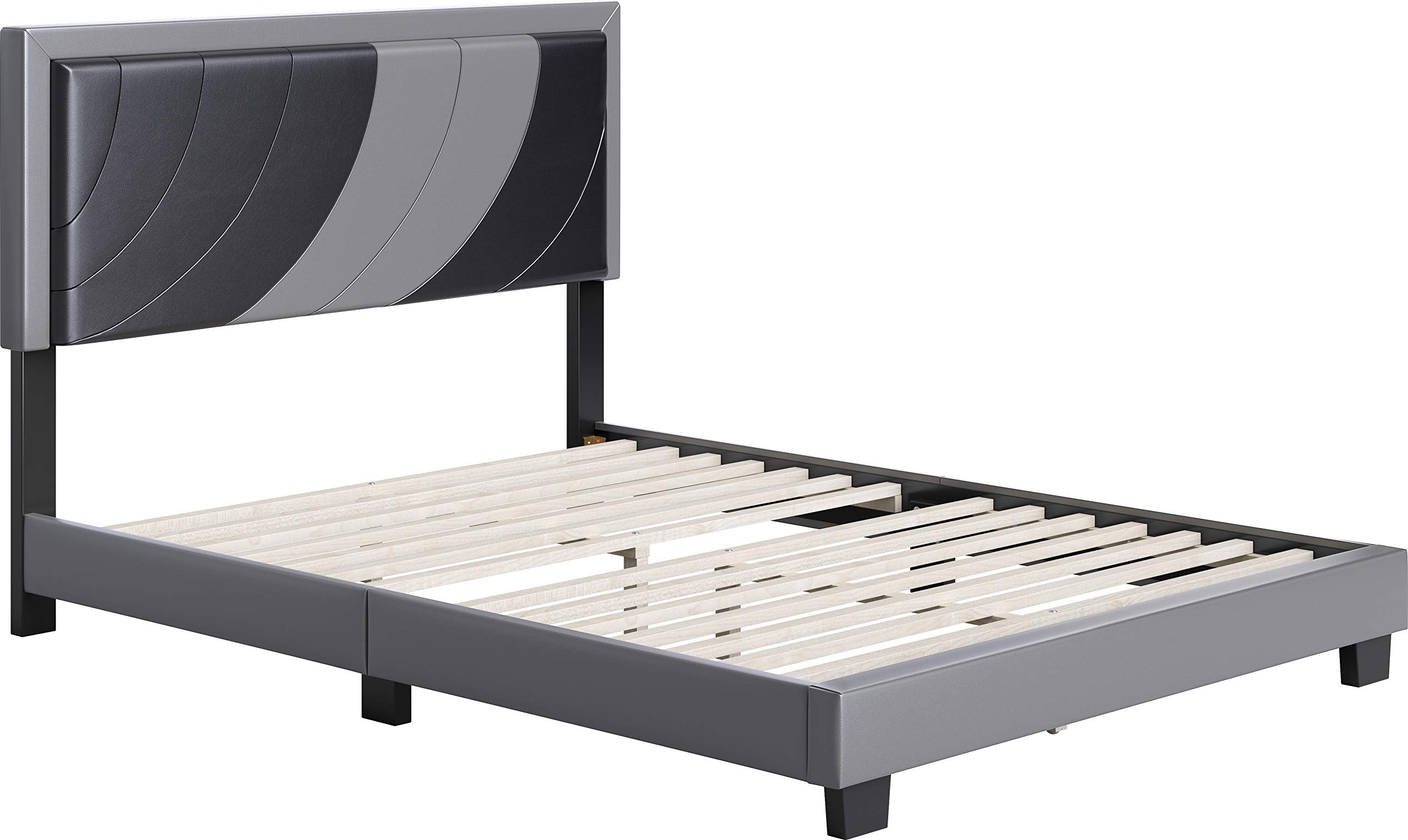 Boyd Sleep Bree Upholstered Platform Bed with Headboard and Durable Mattress Foundation with Strong 14 Wood Slat Supports, No BoxSpring Required: Full, Black/Gray