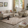 Modway Toryn Diamond Trellis 5X8 High Pile Shag Area Rug With Lattice Design In Beige And Ivory