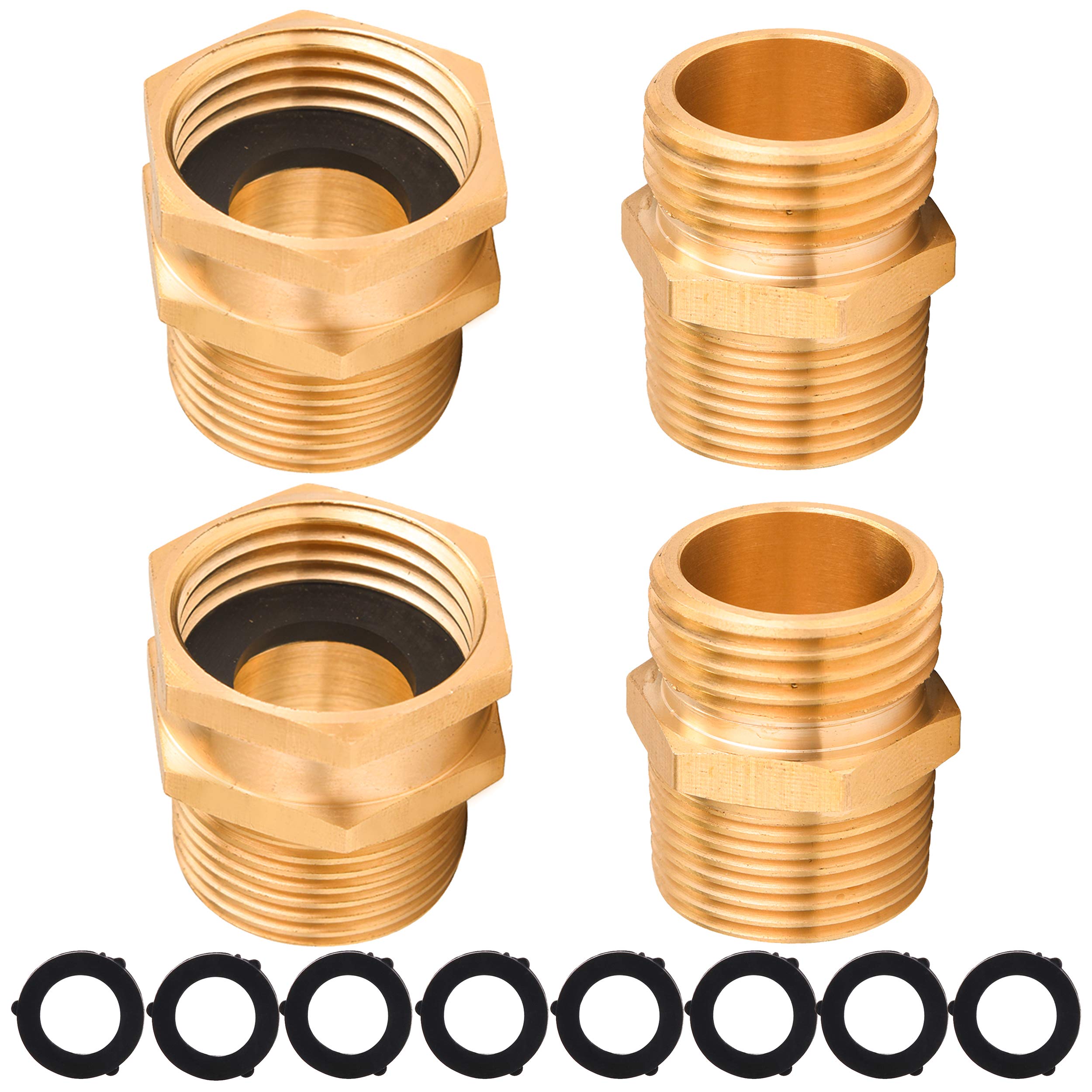 M Mingle Garden Hose Adapter, 3/4 Inch Ght To 3/4 Inch Npt Brass Connector, With Extra 8 Washers