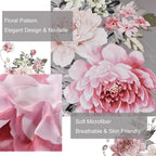 Dintszyayue Grey Comforter Set Queen Size,7 Pieces Pink Floral Print Bed In Bad Elegant Flower Bedding Set Soft Bedding For All
