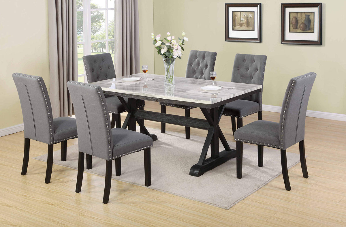 Best Quality Furniture 7Pc Dining Set (1 Table + 6 Chairs) Gray