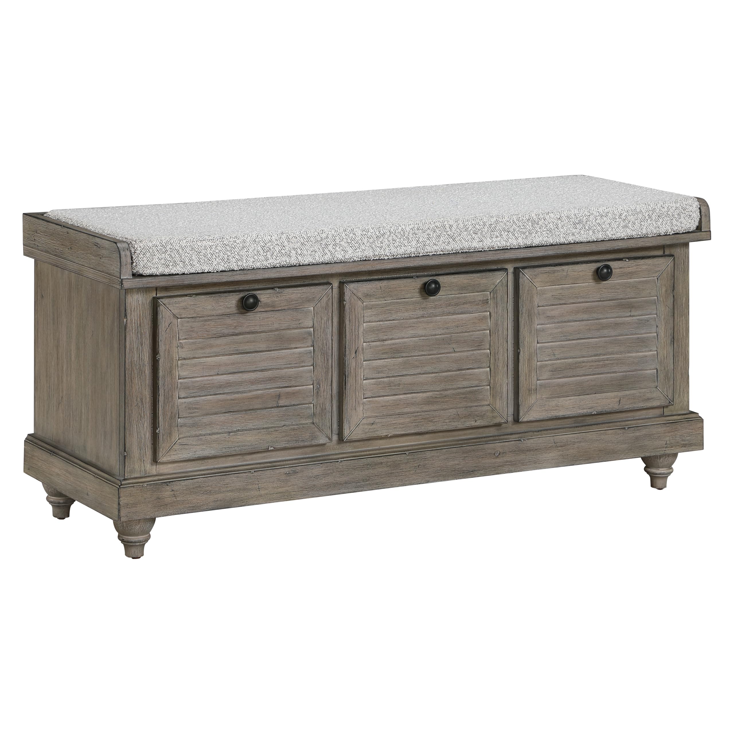 OSP Home Furnishings Dover Coastal Lift-Top Storage Bench with Shutter Face Styling, Goldstone Finish with Salt and Pepper Cushi