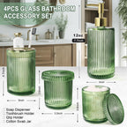 Green Glass Bathroom Accessories 4 Pcs, Green Bathroom Set, Green Soap Dispenser And Toothbrush Holder Set, Qtip Holder Set, Vin