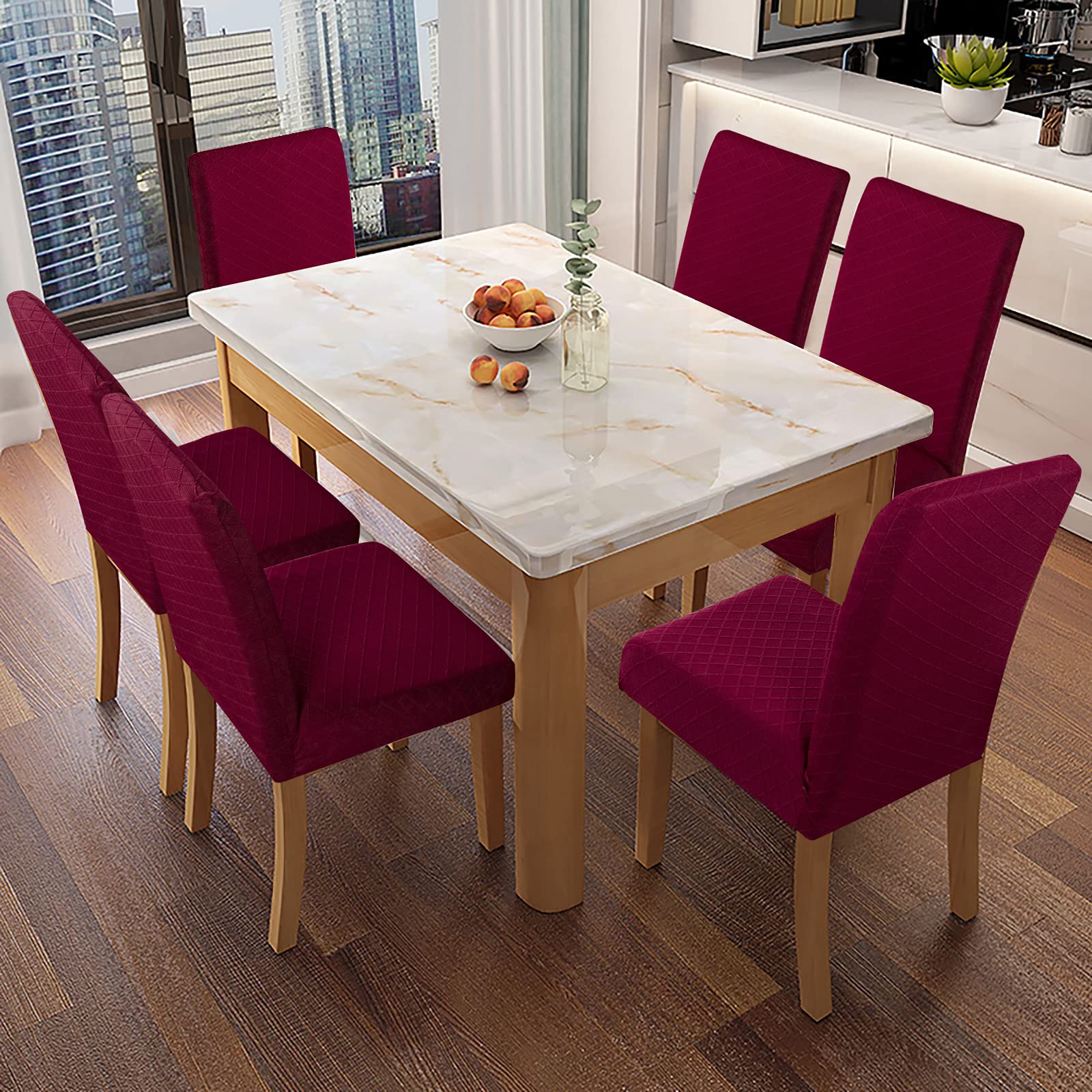 Genina Waterproof Chair Covers For Dining Room Dining Chair Covers Kitchen Parsons Chair Covers (Wine Red, 4 Pcs)