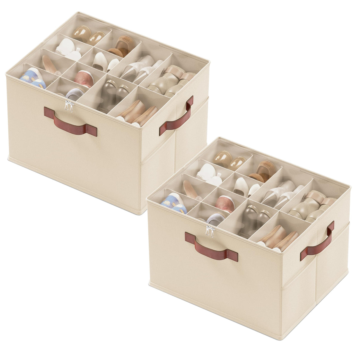 Ornavo Home Linen Large Shoe Storage Organizer Bins 2 Pack, Khaki