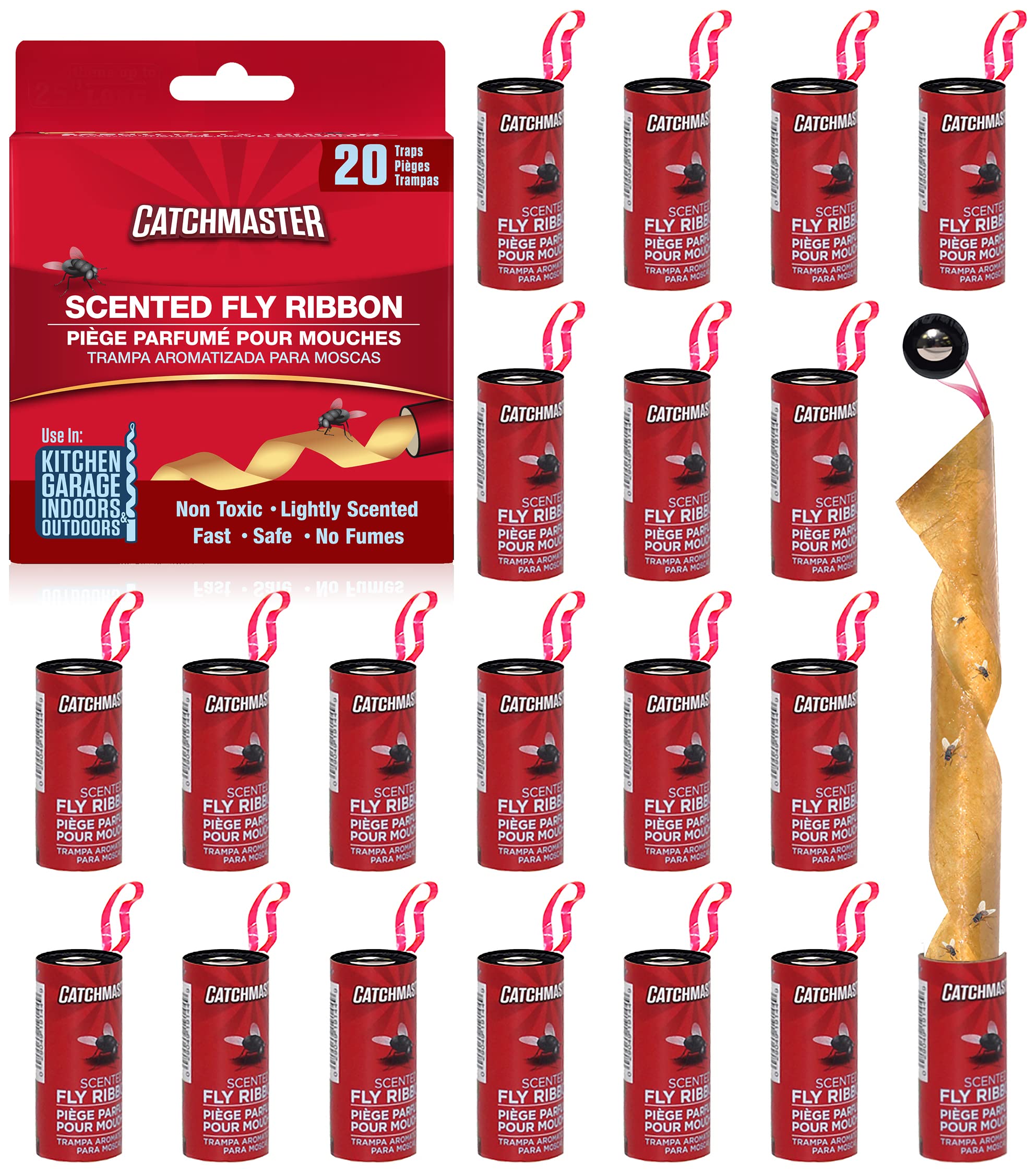 Catchmaster Fly Ribbon, Bug & Fly Traps For Indoors And Outdoors, Premium Sticky Adhesive Fruit Fly & Gnat Hanging Strips, Bulk