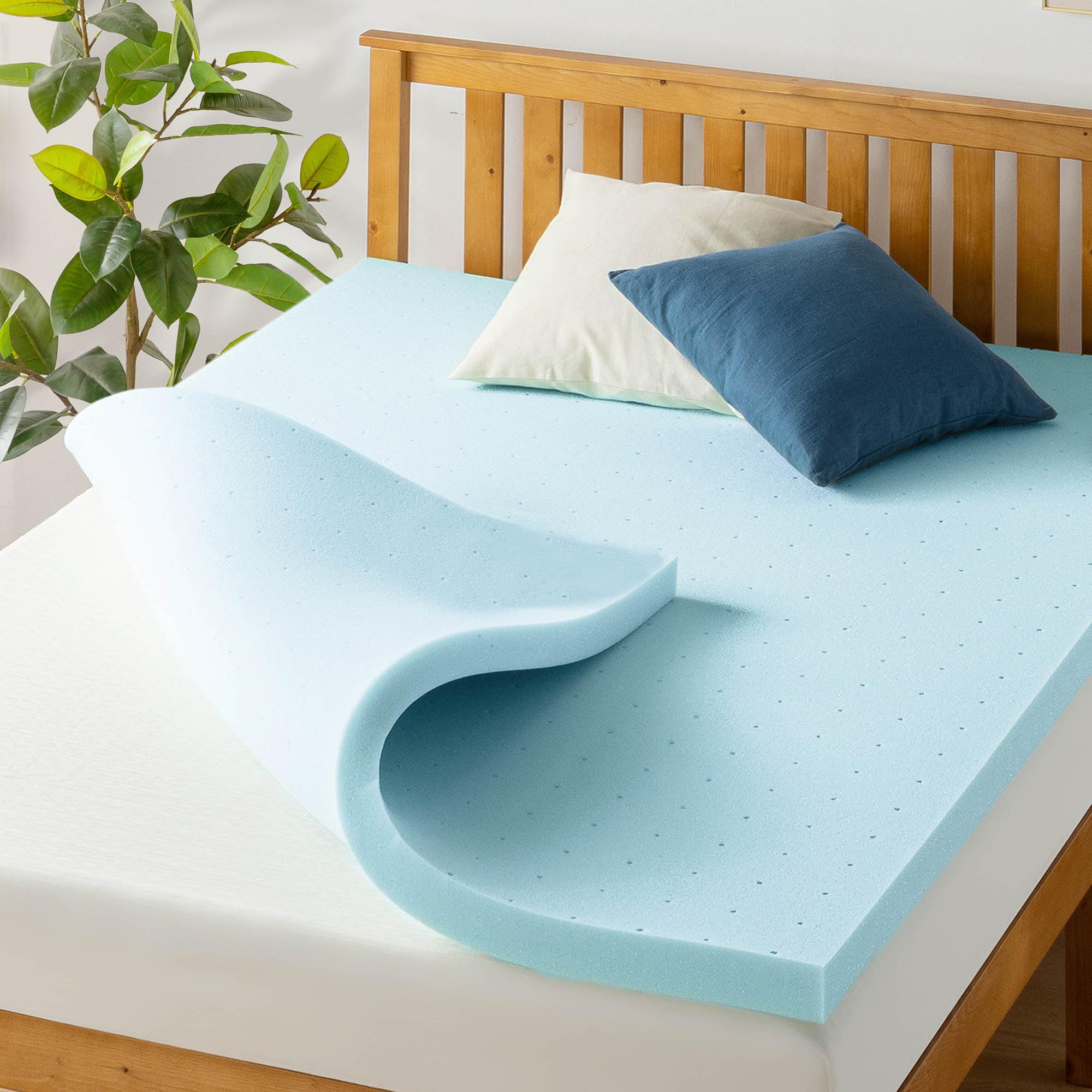 Best Price Mattress 2.5 Inch Ventilated Memory Foam Mattress Topper, Cooling Gel Infusion, Certipur-Us Certified, Full, Blue