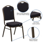 Flash Furniture HERCULES Series Crown Back Stacking Banquet Chair in Black Patterned Fabric - Gold Vein Frame