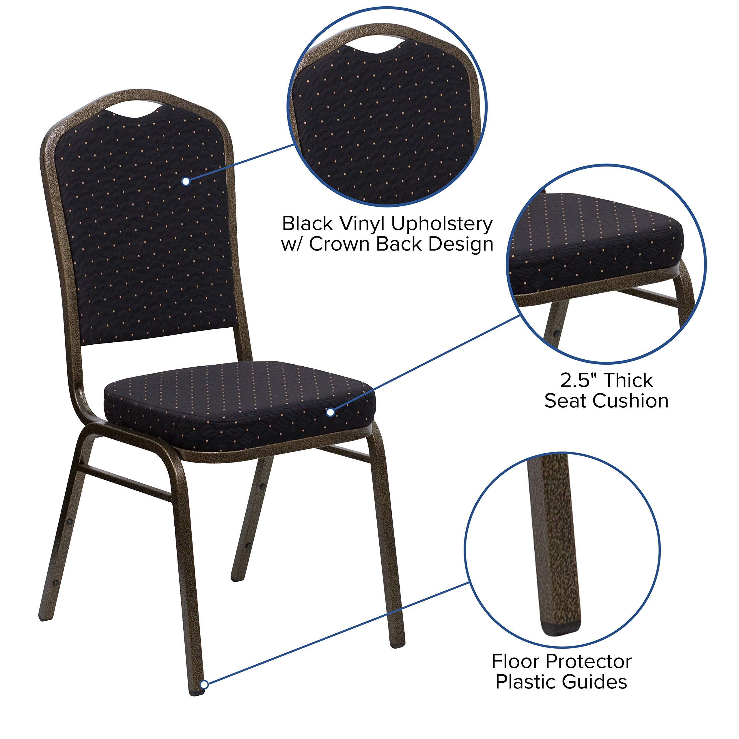 Flash Furniture HERCULES Series Crown Back Stacking Banquet Chair in Black Patterned Fabric - Gold Vein Frame