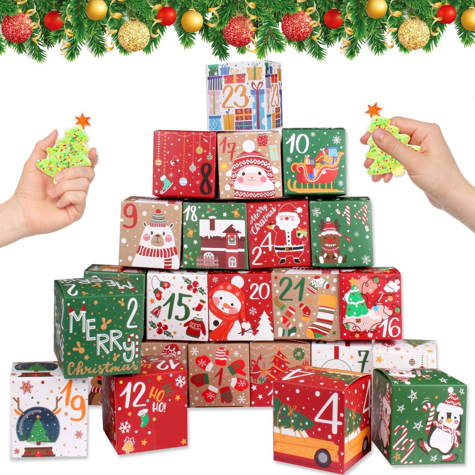 ONESING 24 Pcs DIY Christmas Advent Calendar Boxes for 2022, 24 Days Countdown Calendar Gift for Adults and Kids Christmas Cardb