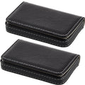 Outus 2 Pieces Business Card Holder, Pu Leather Business Card Case Pocket Wallet With Magnetic Shut For Men Women(Black)