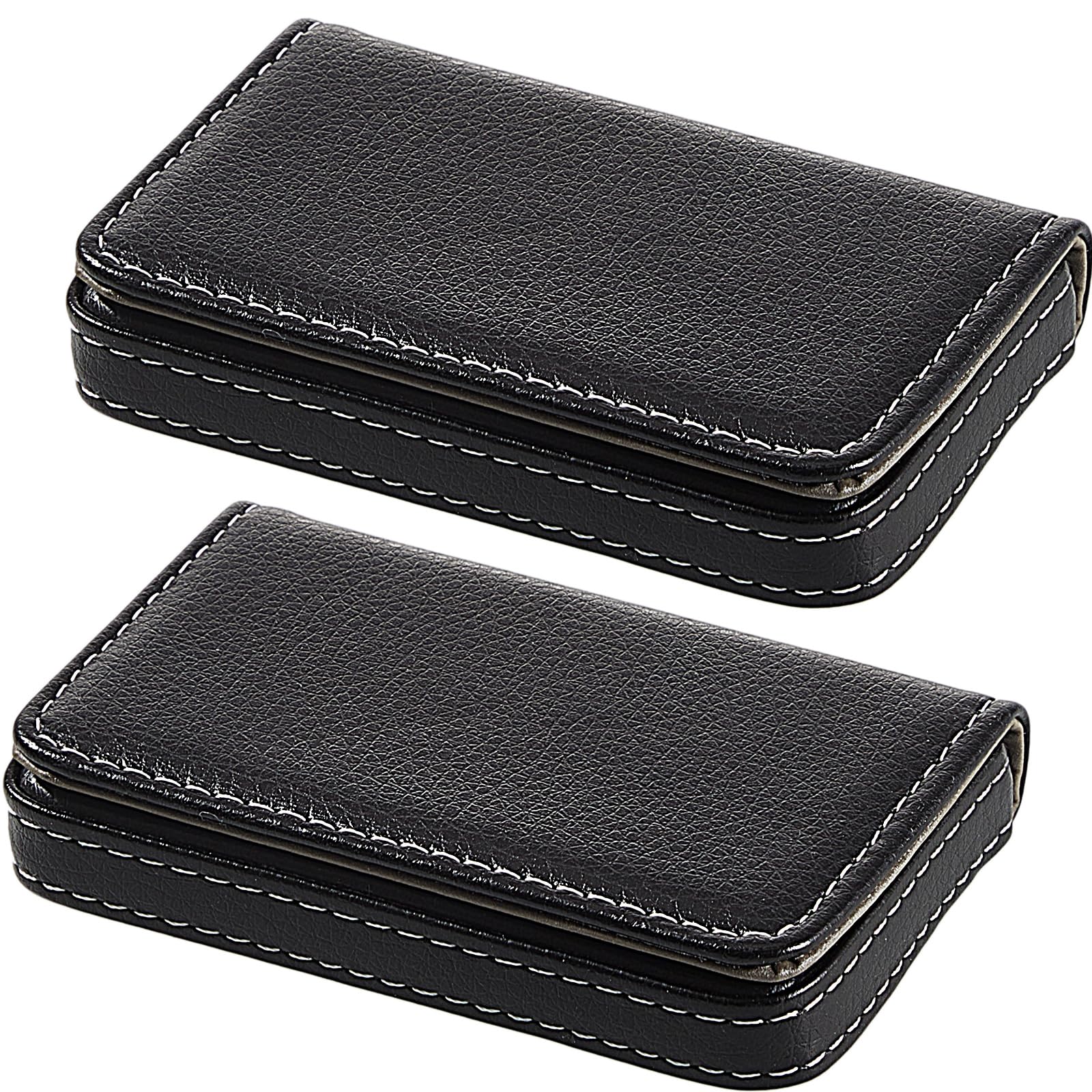 Outus 2 Pieces Business Card Holder, Pu Leather Business Card Case Pocket Wallet With Magnetic Shut For Men Women(Black)